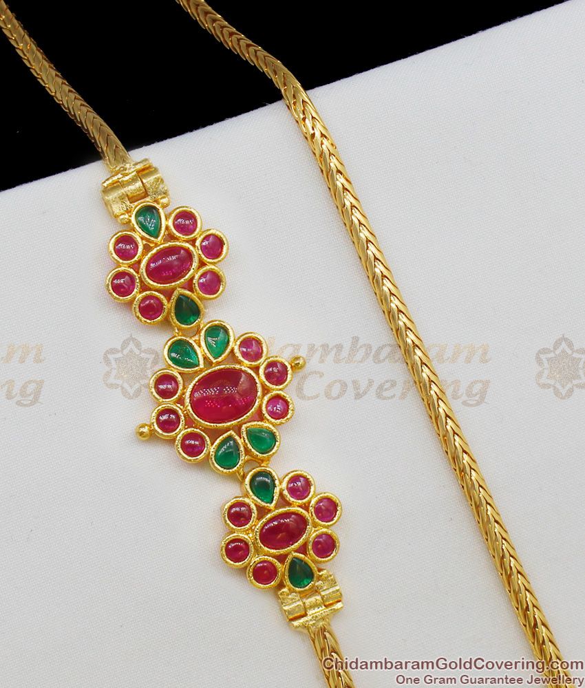 Fascinating Gold Inspired Multi Color Kemp Stone Mugappu Thali Kodi Collection MCH342