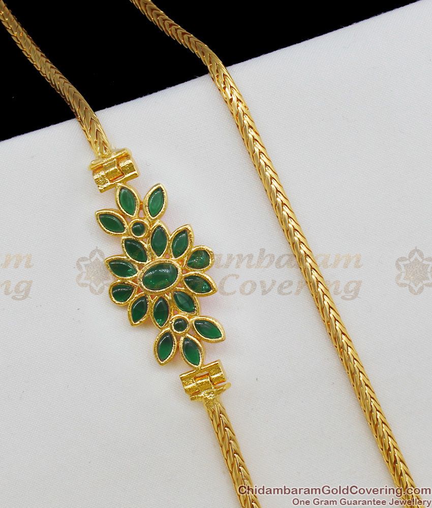 Elegant Green Emerald Kemp Stone Gold Inspired Side Pendant Chain MCH360