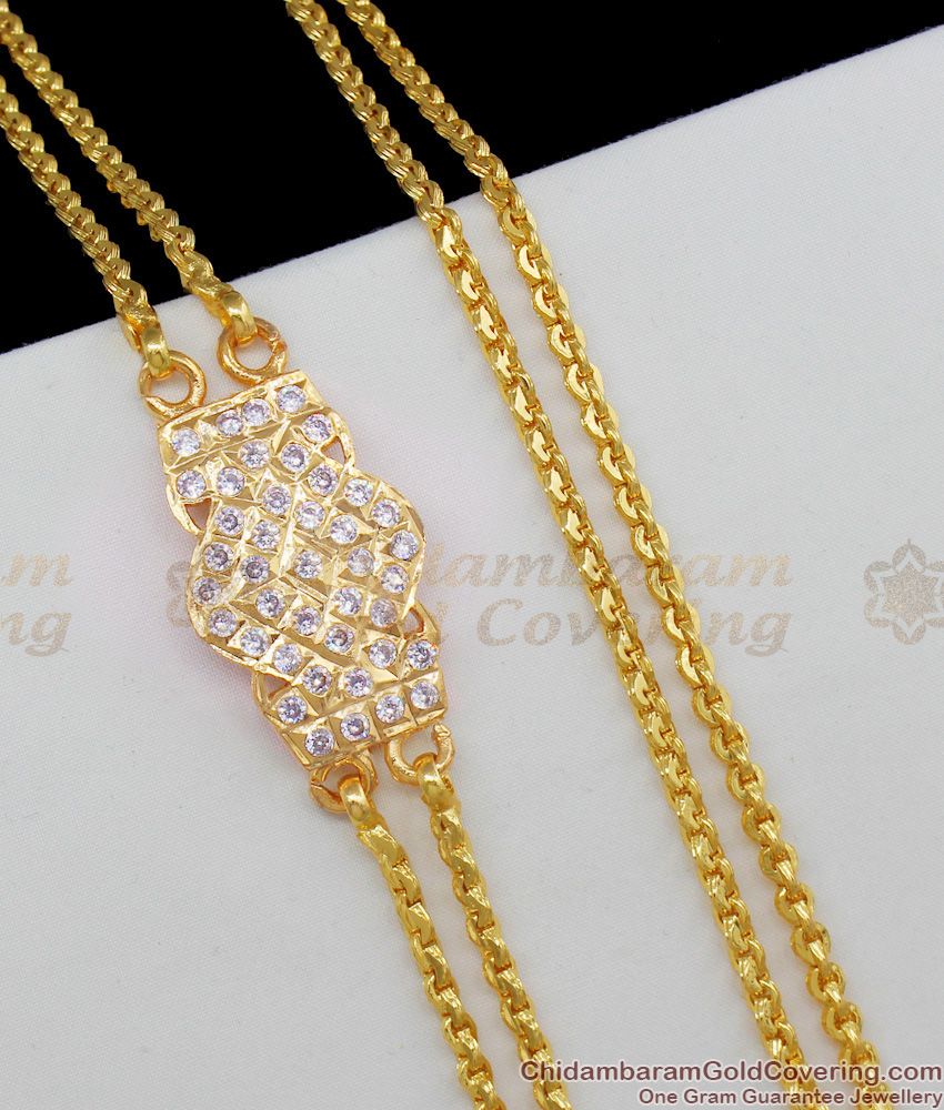 Amazing Gold Impon Double Layer Peacock Design White Stone Mugappu Chain MCH363