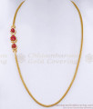 Beautiful Leaf Design AD Ruby Stone Gold Plated Mugappu Chain Side Pendant MCH391