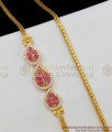 Beautiful Leaf Design AD Ruby Stone Gold Plated Mugappu Chain Side Pendant MCH391