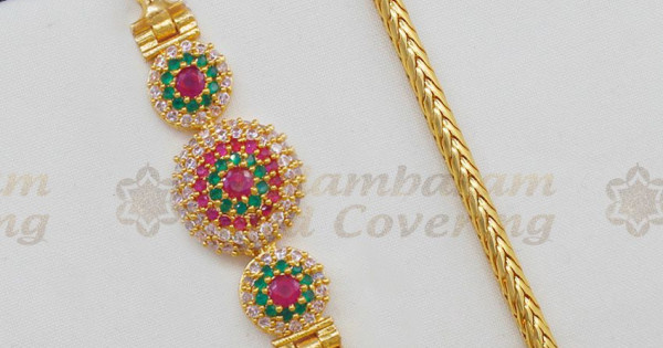 Latest Multi Color Stone Circle Model Gold Inspired Mugappu For Party Wear MCH406
