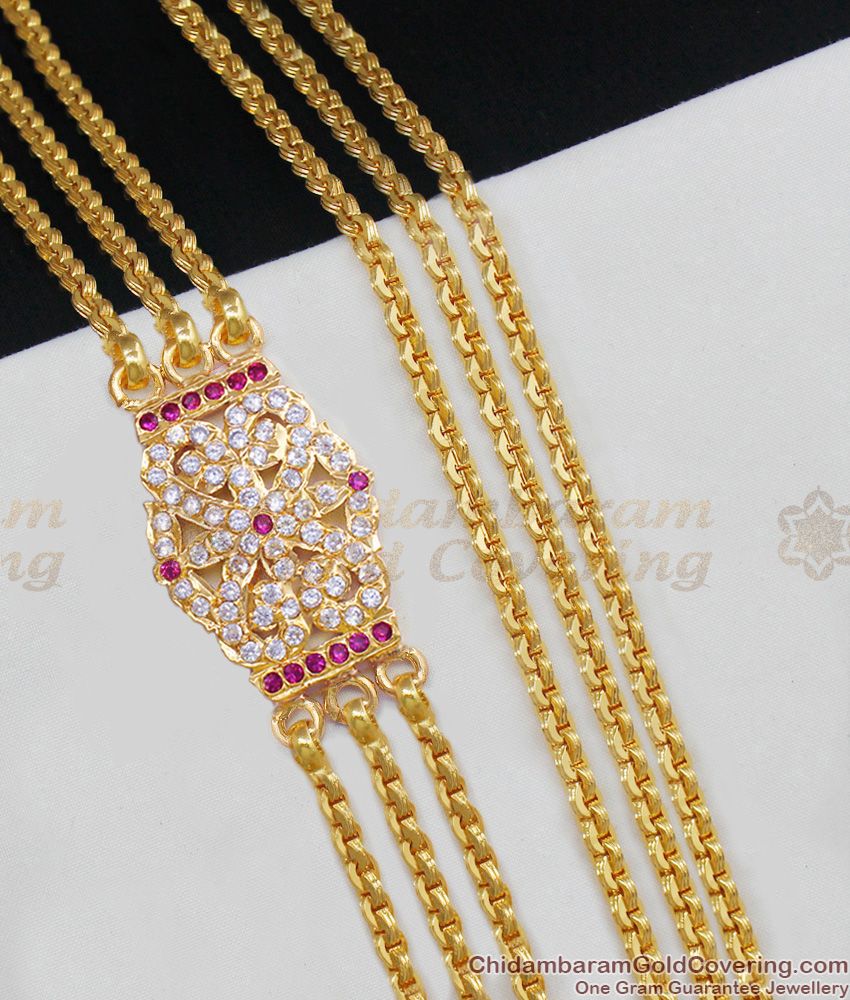 Majestic Pure Gold Design Three Line Impon Mugappu Chain For Ladies MCH417