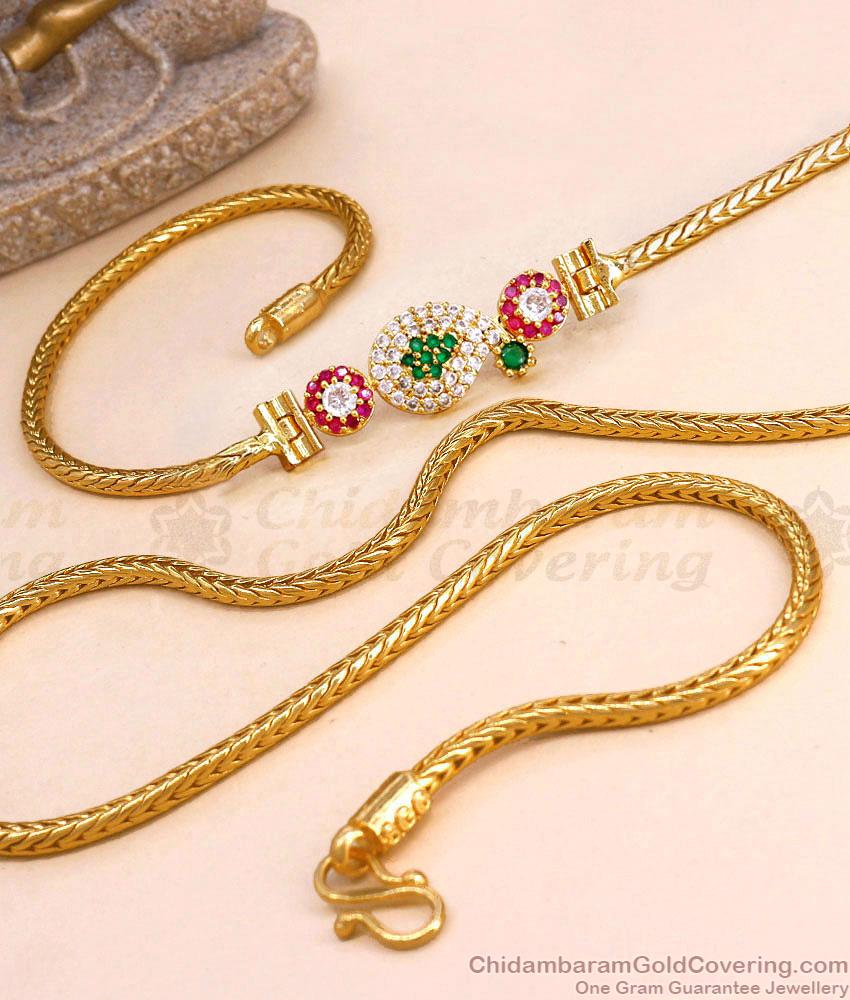 Glittering Gold Tone AD Stone Mugappu Thali Chain Imitation Jewelry for Daily Wear MCH474