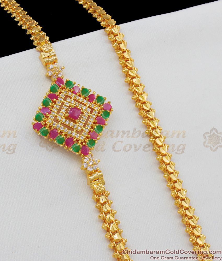 Grand Multi Stone Diamond Filled Side Pendant Mopu Thali Chain MCH491