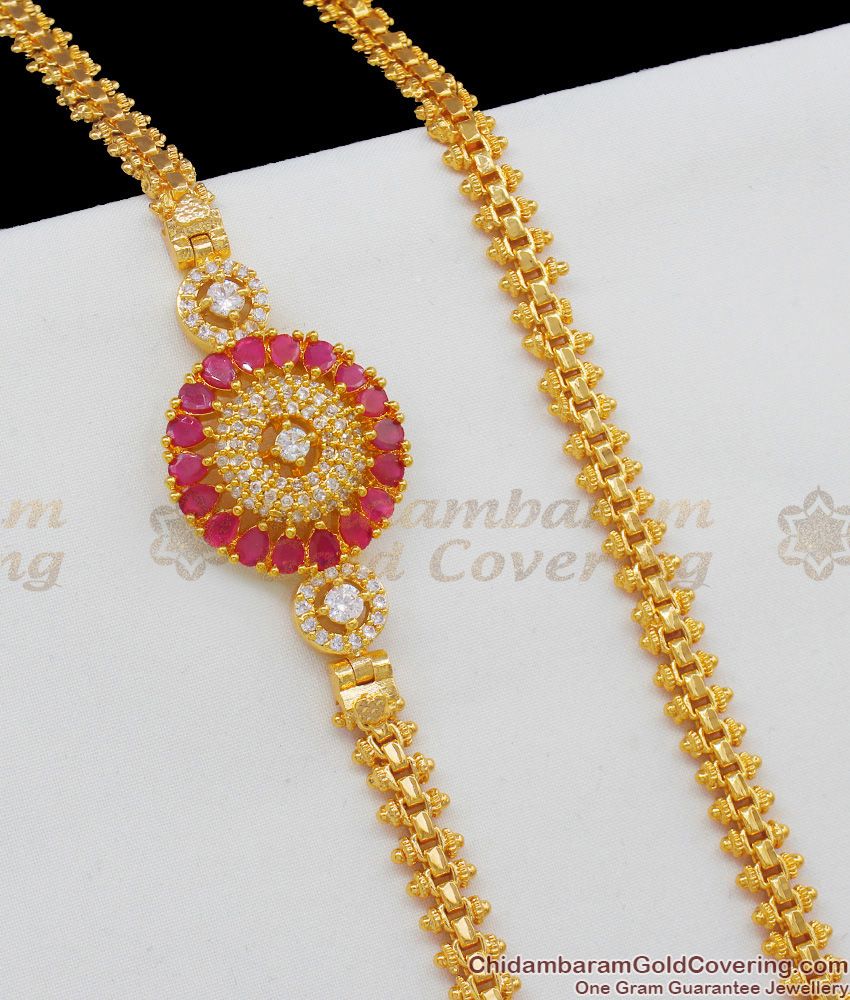 30 inches long Circle Side Pendant Gold Plated Chain Mugappu MCH494