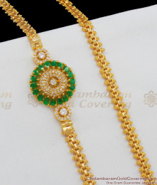 Circle Design Gold Plated Chain Mugappu Emerald White Stones MCH495 Circle Design Gold Plated Chain Mugappu Emerald White Stones MCH495