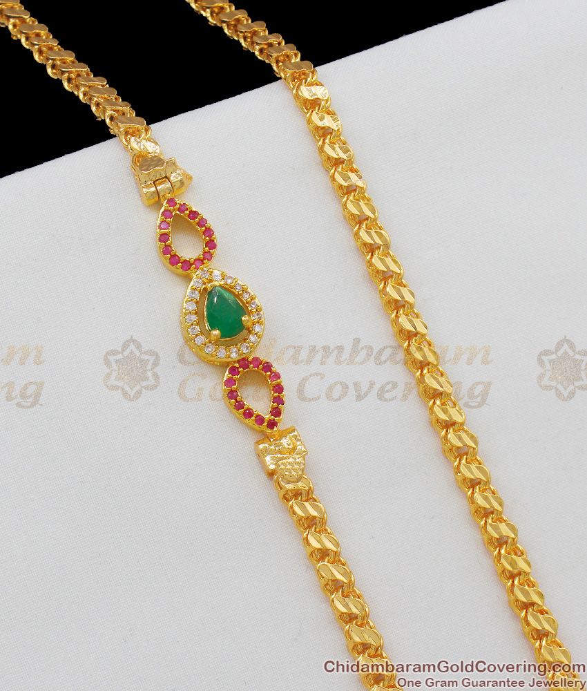 Sparkle Multi Stone Mugappu Thali Chain Imitation Jewelry for Daily Wear MCH497