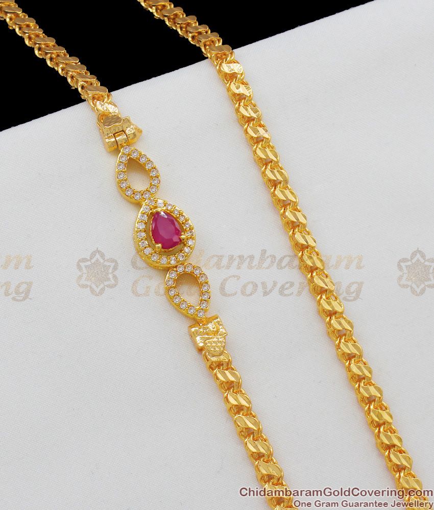 Fancy Single Ruby White Stone Mugappu Thali Chain Imitation Jewelry for Daily Wear MCH498