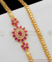 Three Step Ruby Stone Flower Design Gold Plated Mopu Thick Chain For Womens MCH512 Three Step Ruby Stone Flower Design Gold Plated Mopu Thick Chain For Womens MCH512