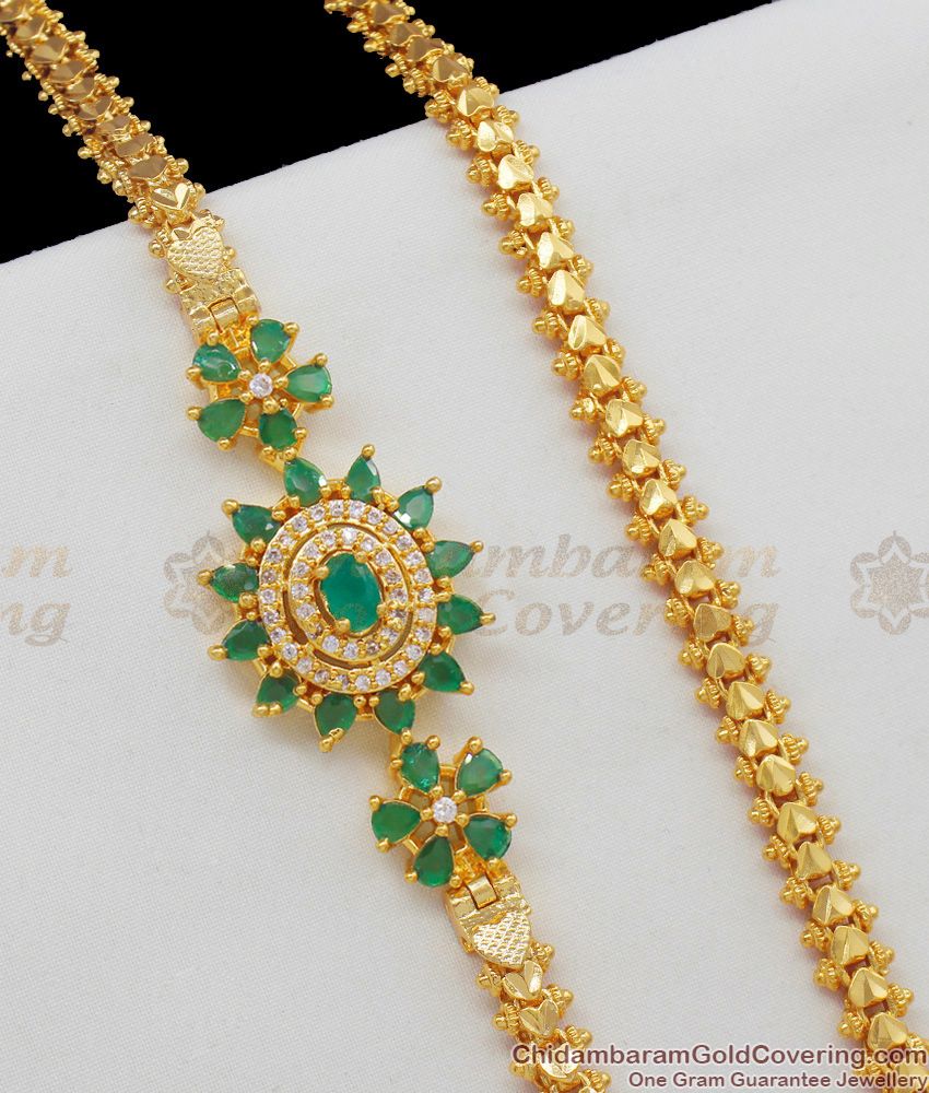 Amazing Emerald And AD Stone Gold Flower Model Mogappu Side Pendant Jewelry MCH515 