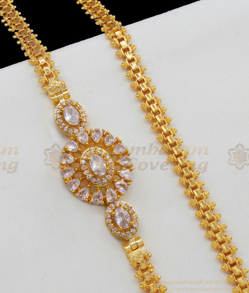 Full White Diamond With Small AD Stones One Gram Gold Mugappu Thali Thick Chain MCH521
