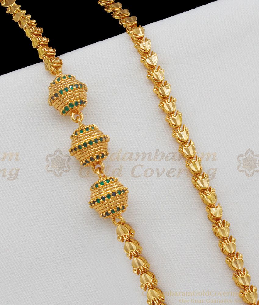 Trendy Three Emerald Balls Design Mugappu Gold Imitation Jewelry For Daily Use Online MCH522