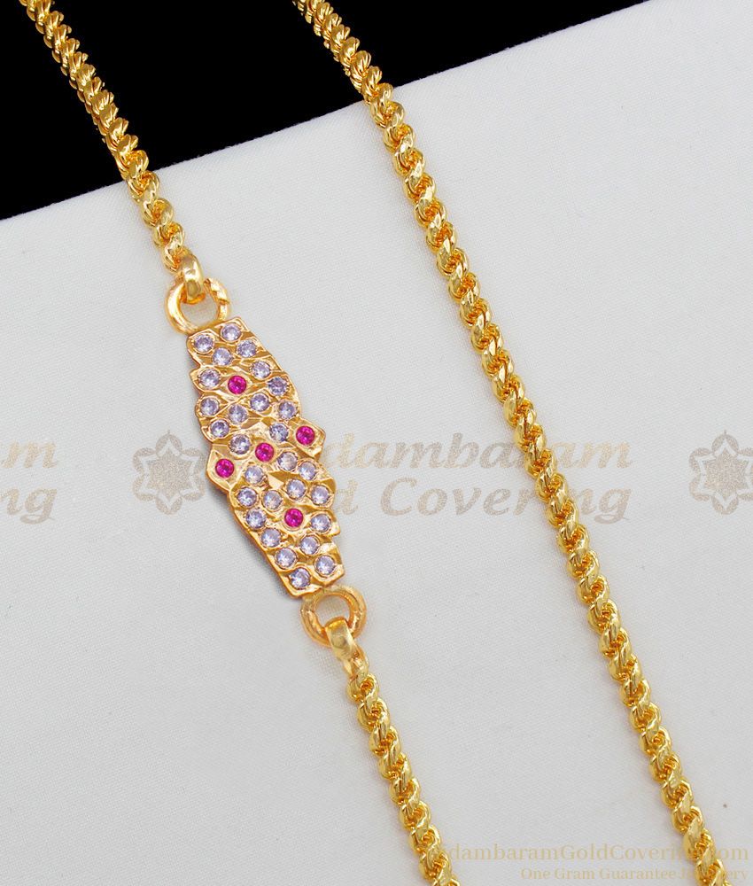 Best Impon Design Womens Daily Wear Gold Multi Color Stone Mugappu Chain MCH541