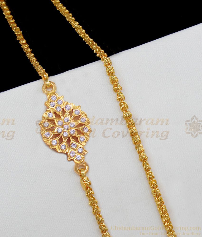 Gold Impon Star Model With Full White Impon Gati Stone Mugappu Thali Chain MCH545