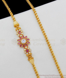 Fancy Flower Design Gold Inspired Kemp Ruby White Stone Side Pendant Chain MCH558 Fancy Flower Design Gold Inspired Kemp Ruby White Stone Side Pendant Chain MCH558