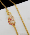Iconic AD White And Ruby Stone Peacock Design Gold Finish Side Pendant Chain MCH564