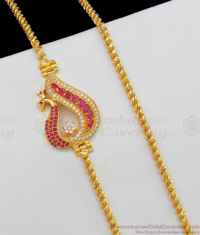 Full Ruby White CZ Stones Gold Plated Peacock Design Side Pendant Chains Online MCH566