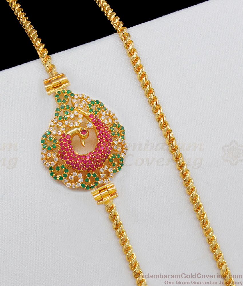 Admiring Multi Color Stone Peacock Model Gold Plated Side Pendant Chain MCH573