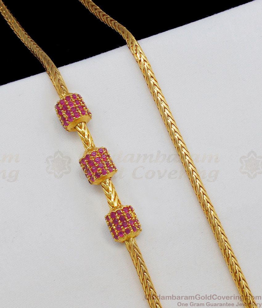 30 Inches Long Three Cylinder Shaped Ruby Stone Mopu Thali Kodi Ladies Jewelry MCH578-LG