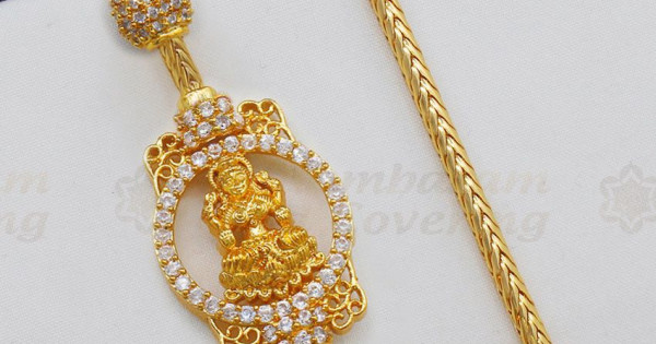 Thali One Gram Gold Laxmi Devi Lockets Real Gold Lakshmi White CZ