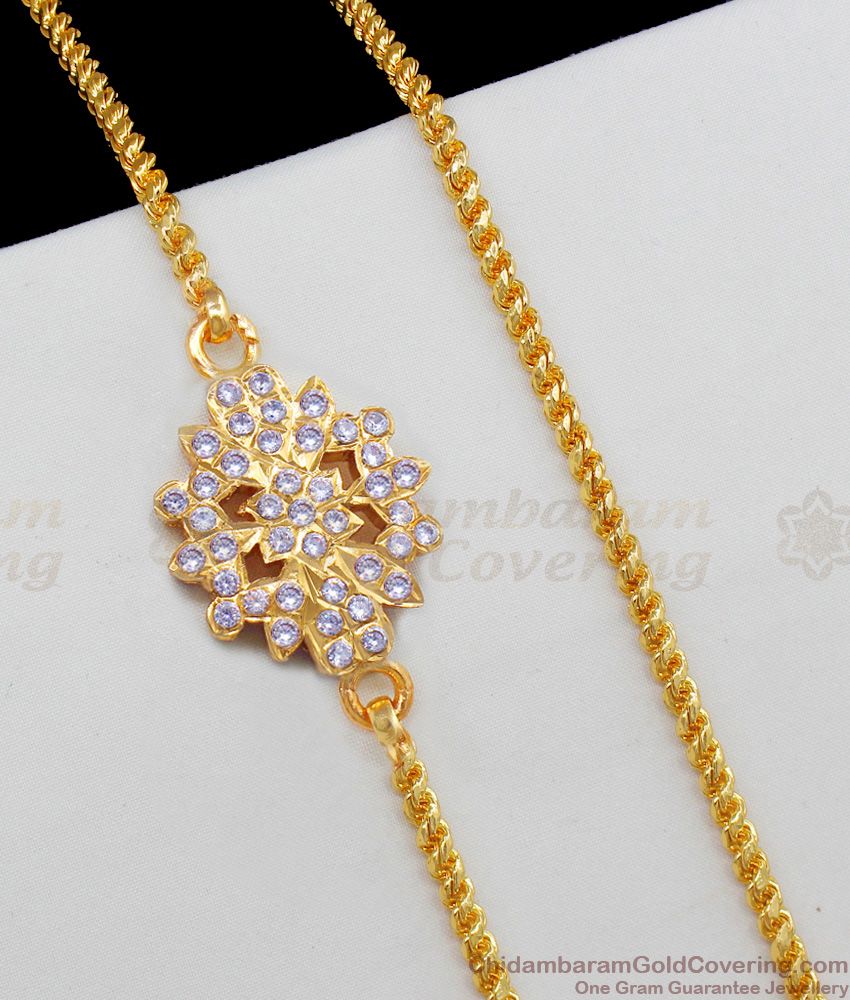 Fantasy Gold Impon Star Flower Model Full White Stone Mugappu Thali Chain MCH587 Fantasy Gold Impon Star Flower Model Full White Stone Mugappu Thali Chain MCH587