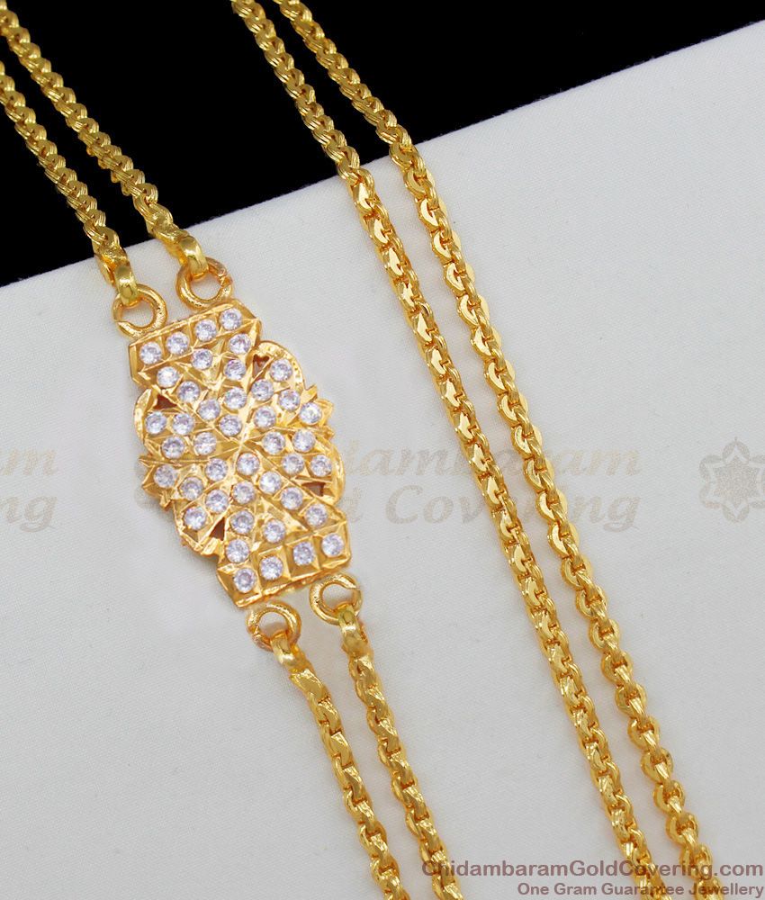 Bride Gift Wedding Collection Gold Impon Double Layer White Stone Mugappu Chain MCH596