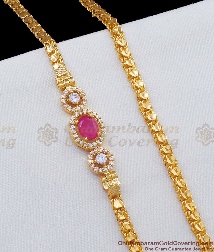 Real Gold Inspired Mopu Side Pendant Chain For Ladies With Ruby And White Crystals MCH608