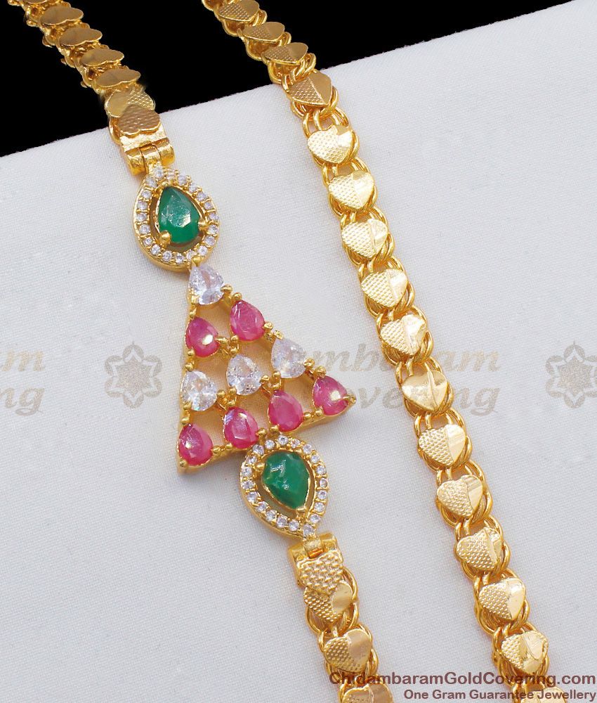 Trendy Triangle Fashion Design Multi Color Stones Gold Finish Mopu Thali Kodi Daily Use MCH614