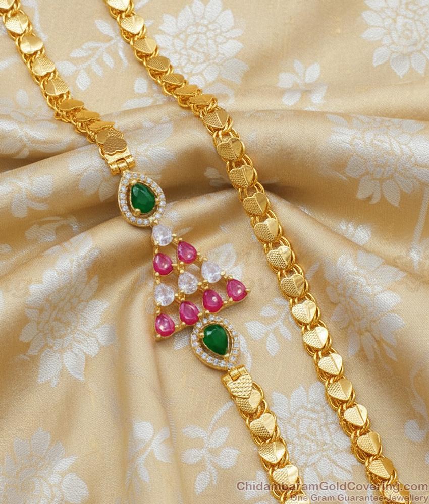 30 Inch Long Trendy Triangle Fashion Design Multi Color Stones Gold Finish Mopu Thali Kodi Daily Use MCH614-Lg