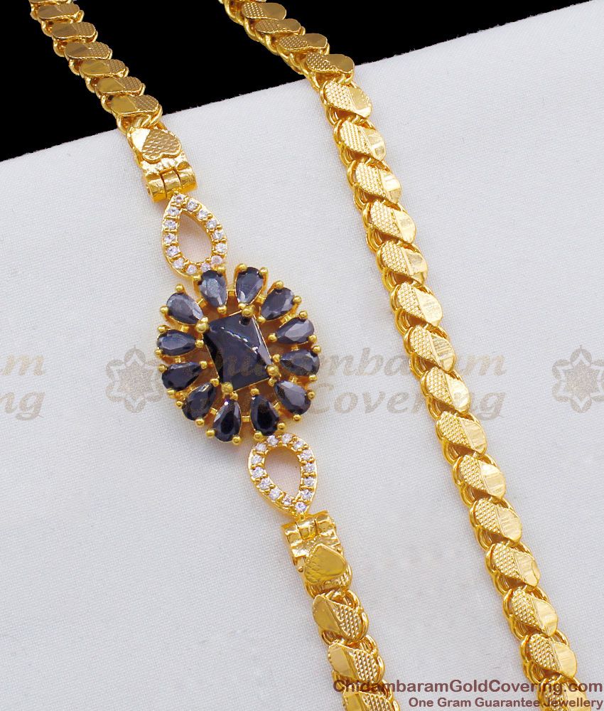 Elegant Black Flower Model Gold Plated With CZ White Stones Side Pendant Chain MCH618