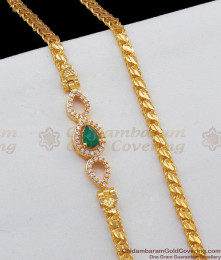 30 Inches Long Big Emerald Stone With CZ White Stones Real Gold Fancy Design Side Pendant Chain MCH622 30 Inches Long Big Emerald Stone With CZ White Stones Real Gold Fancy Design Side Pendant Chain MCH622