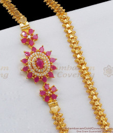Fancy Look Ruby Flower Gold Inspired Multi Stones Side Pendant Thali Chain MCH628 Fancy Look Ruby Flower Gold Inspired Multi Stones Side Pendant Thali Chain MCH628