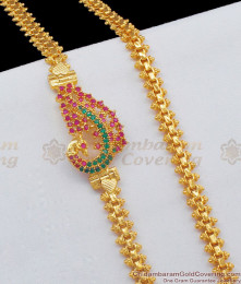 Majestic Peacock Model Gold Side Pendant Chain With Pink And Green Stones MCH632