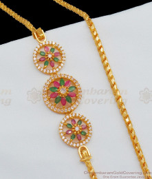 Gold Mugappu Multi Stone Side Pendant Thali Chain for Regular Wear MCH640 Gold Mugappu Multi Stone Side Pendant Thali Chain for Regular Wear MCH640