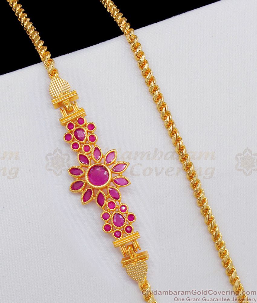 Ruby Stone Trendy Model Gold Plated Mugappu Thali Chain Stylish Jewels MCH662