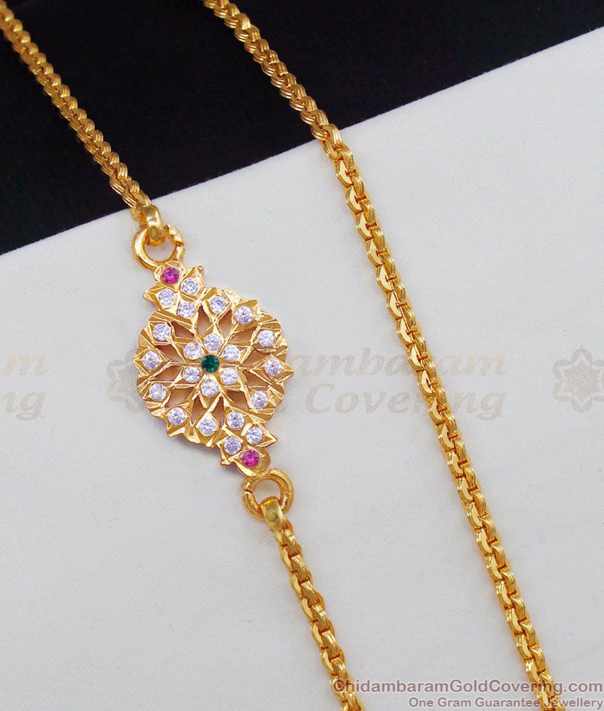 Real Impon Mugappu Flower Model Gati Stone Side Pendant Thali Chain MCH674