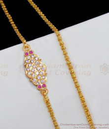 Elegant Impon Mugappu Chain White And Pink Stone Side Pendent MCH685