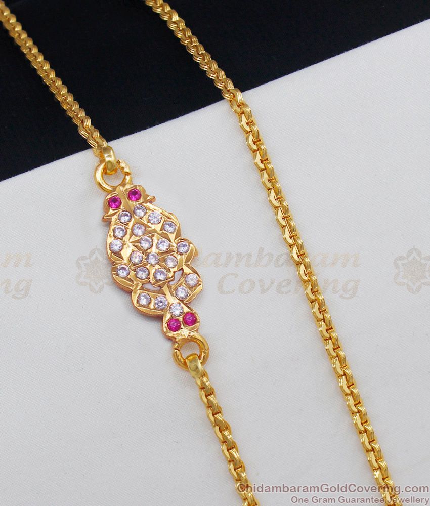 Trendy Gold Mugappu Chain White And Pink Stone Impon Side Pendent MCH686