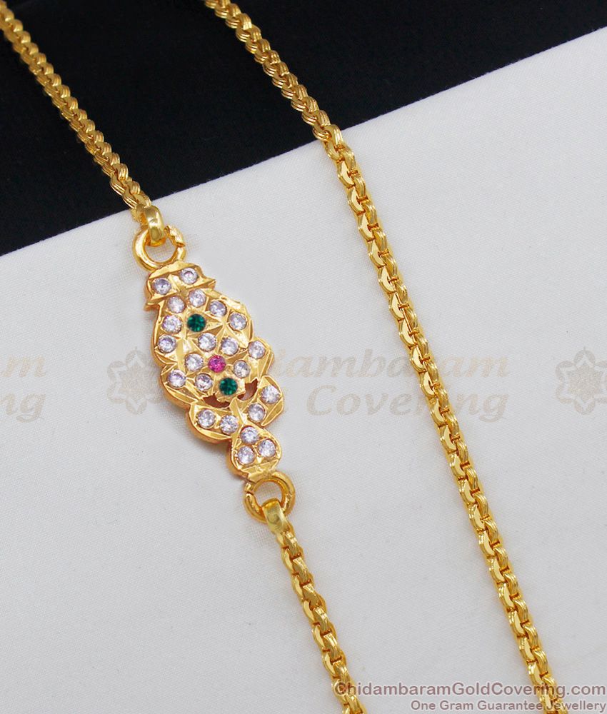 Daily Wear Gold Mugappu Chain Muti Color Stone Impon Side Pendent MCH687