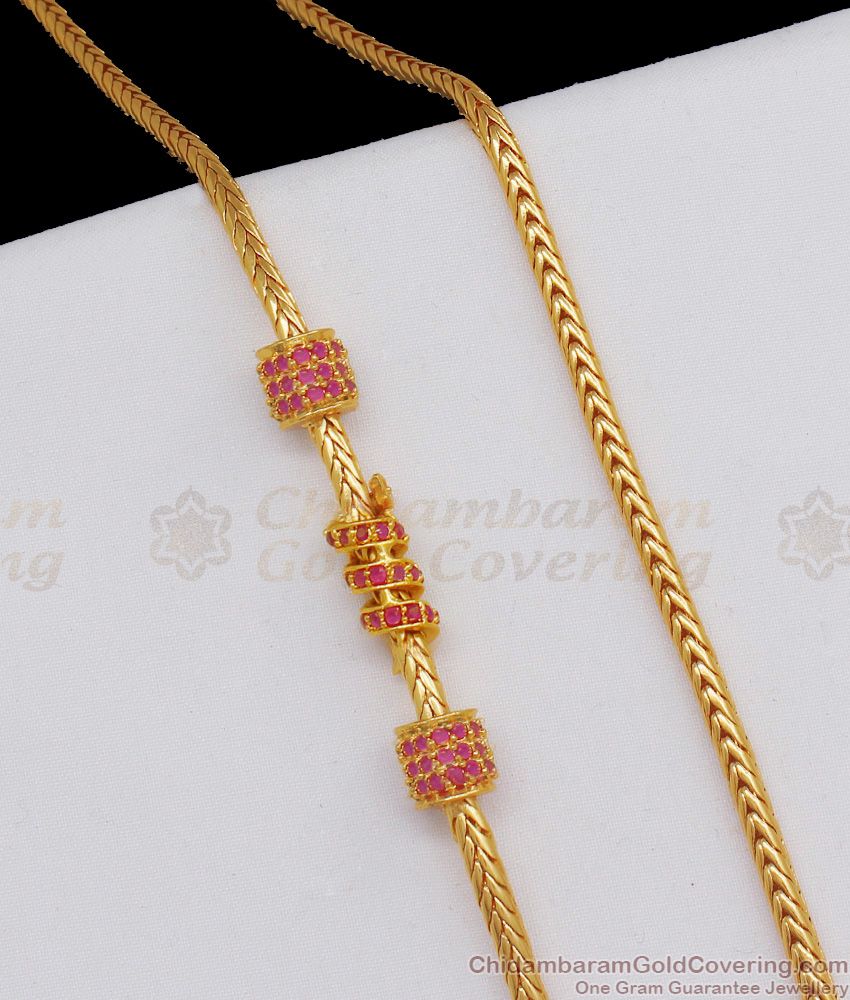 Vibrant Ruby Spiral Gold Mugappu Design Latest Collection Gold Plated Jewelry MCH698