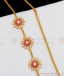 Ruby And White Stone Flower Design Gold Mugappu Thali Chain Gold Plated Jewelry MCH702 Ruby And White Stone Flower Design Gold Mugappu Thali Chain Gold Plated Jewelry MCH702