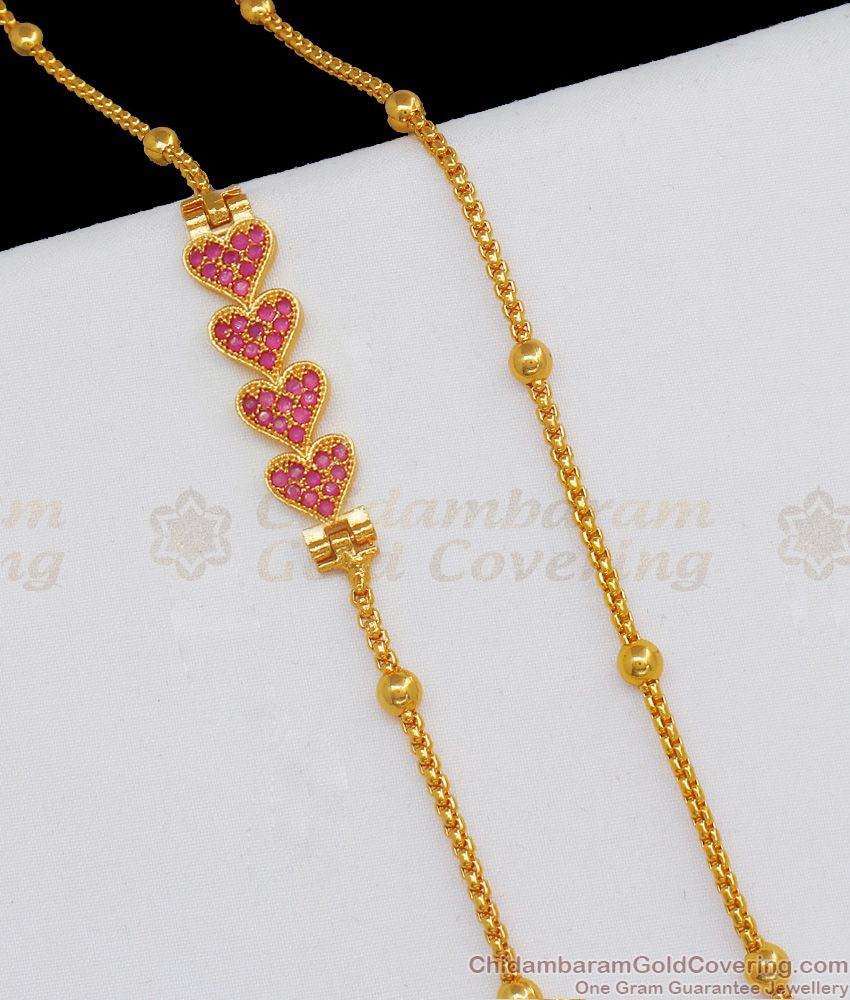 Simple Ruby Heart Design Gold Mugappu Thali Chain For Ladies Buy Online MCH704