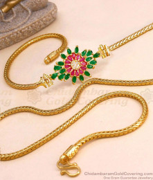 Beautiful Flower Design Multi Stone Gold Mugappu Design Side Pendant Chain MCH711