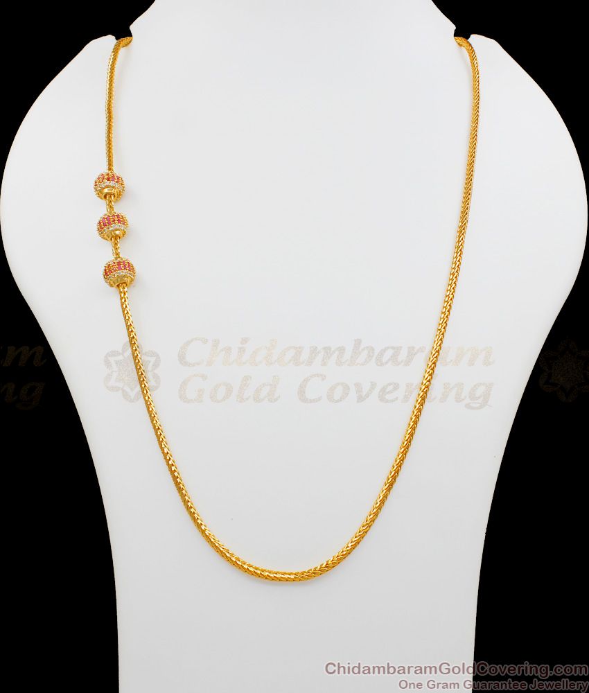 Traditional AD Pink And White Stone Gold Mugappu Ball Design Thali Saradu Daily Wear MCH715