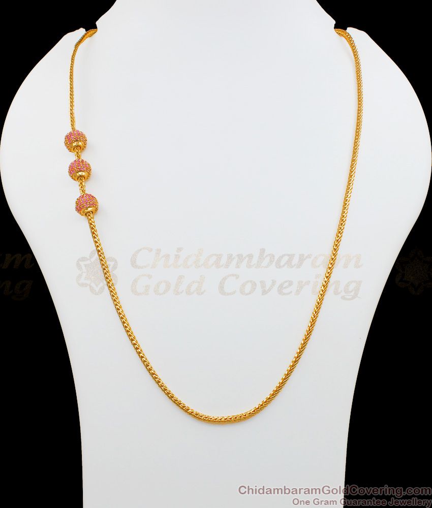Daily Wear AD Pink Stone Gold Mugappu Ball Design Thali Saradu For Women MCH716