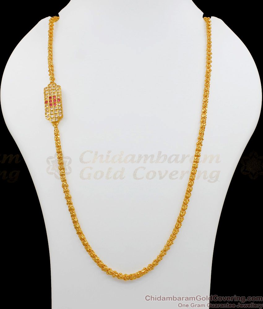 New Arrival Single Line Gold Mugappu Chain AD Pink And White Impon Side Pendent MCH721