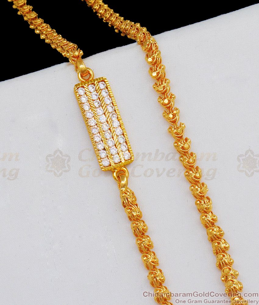 Original Impon Pendant Single Line Gold Mugappu Chain AD White Impon Side Pendent MCH723