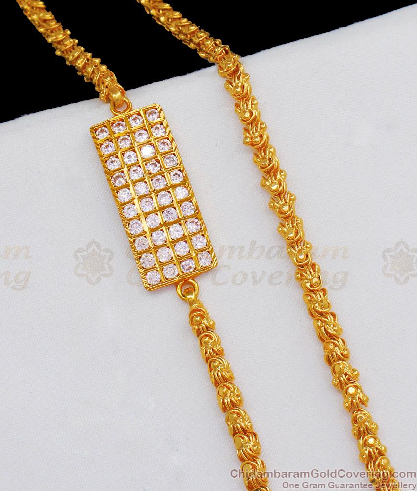 New Collection Single Line Gold Mugappu Chain AD White Impon Side Pendent MCH724
