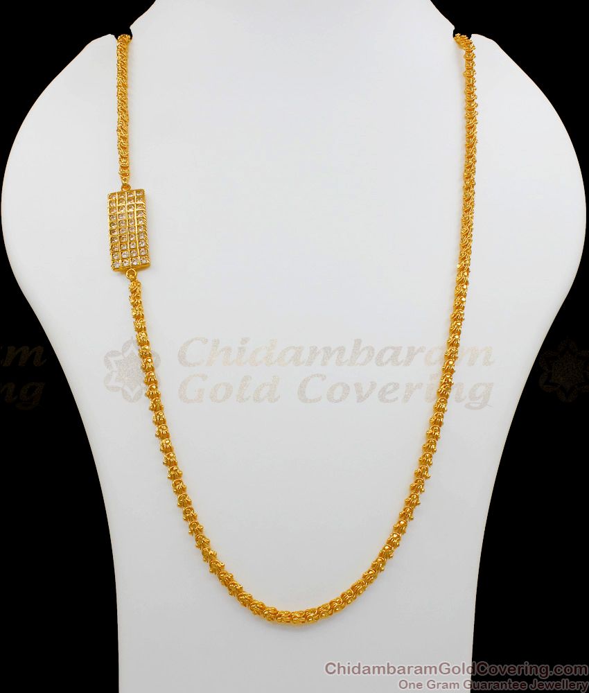 New Collection Single Line Gold Mugappu Chain AD White Impon Side Pendent MCH724